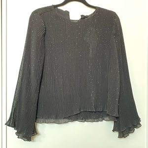 NWT Pleated Black Metallic Holiday Party Blouse L
